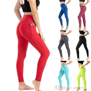 Damskie legginsy wysokiej talii spodnie jogi z kieszonkowym letnią dziewczyną sportową podnoszenie elastyczne brzoskwinia kontrola biodra sexy textured fitness nosić