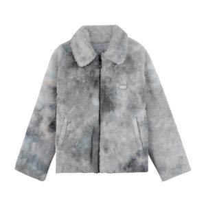 女性灰色のピンクのフェイクの毛皮のジャケットのoutwearジッパー暖かい厚いネクタイ染料シックエレガントC0476 210514