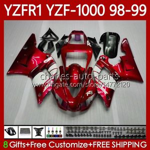 Kit de carroçaria para Yamaha YZF-1000 YZF-R1 YZF1000 YZFR1 98 99 00 01 Corpo 82No.167 YZF R1 1000CC 1998-2001 YZF 1000 CC Branco Red R1 1998 1999 2000 2001 Feeding da motocicleta