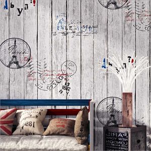 Wallpapers behang houtnerf vintage Britse stijl Eiffeltoren patroon PVC muursticker restaurant woonkamer café d papier