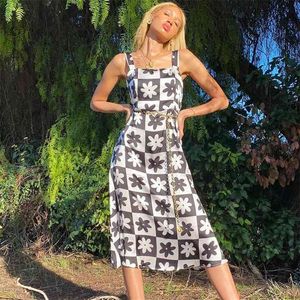 Floral Printed Spaghetti Strap Y2k Sundress Long Dress Women Party Summer Vintage Plaid Sleeveless Bodycon Beach Dresses 210510