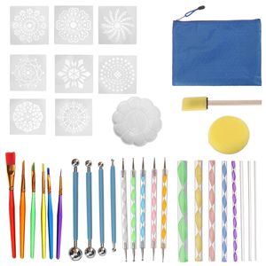 35 adet Mandala Sitting Araçları Kaya Boyama Kitleri Renkli Sanat Kalem Boya Şablonlar