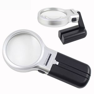 3 em 1 handheld desktop lupa 3x microscópio resina hd lente dois led luzes multi-função dobrando lupa lupa