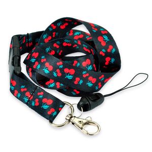 Key Chain Cherry black Lanyard Polyester lanyards Mobile Phone lanyard ID badge holder 12pcs/lot Neck straps