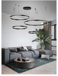 Minimalista moderno led chandelier casa iluminação escovado anéis teto montado candelabro iluminação lâmpada de suspensão GoldBlack cor