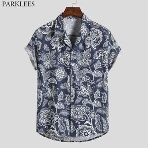 Paisley Floral Print Mens Hawaiian Shirts Short Sleeve Casual Summer Men Tropical Aloha Shirts Party Beach Wear Clothing Chemise 210522