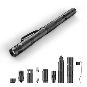 LED-Taschenlampe, taktischer Stift, militärisch inspiriert, Multitool, Selbstverteidigung, für Damen und Herren, Glasbrecher, Flaschenöffner, Kugelschreiber, Akku, ohne WJ112