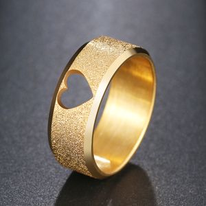 316L Rostfritt stål Ringar Enkel Matt Fashion Hollow Heart Engagement Gift för Tjej Smycken