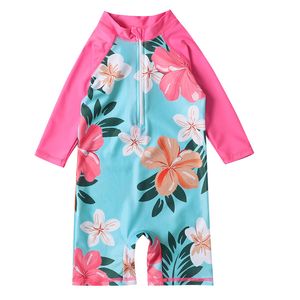 Summer Long-sleeved one-pieces swimsuit little girl baby sunscreen quick-drying children's swim suit Beach Biki clothes M3982