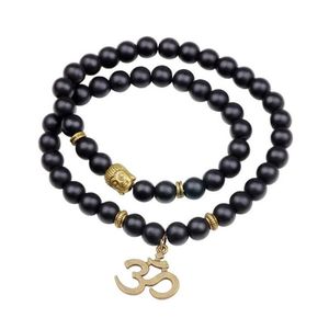Charm Armband Matte Black Onyx Handgjorda Smycken Dubbel Wrap Mala Yoga Bracelet Buddha Head eller Necklace Buddhist Present