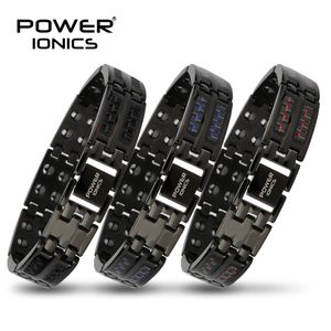 Power Ionics Mens Svart / Blå / Röd Kolfiber 100% Rent Titanmagnetisk Terapi Armband Armband Börja Blodcirkulationen