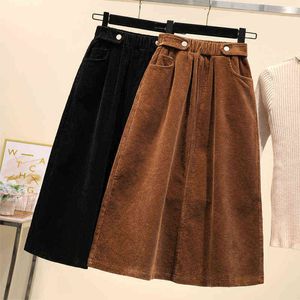 JMPRS Plus Size Women Corduroy Skirt Autumn Winter Vintage Harajuku Loose A-line Female Long Skirt High Waist Lady Faldas 4XL 211120