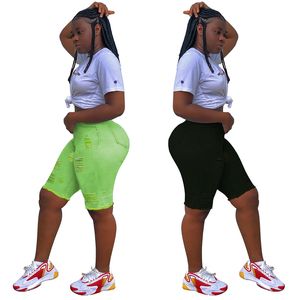 Şort Kadın Kot Yaz Yüksek Bel Sıkı Geniş Bacak Cep Kalem Pantolon Rahat Delik Streç Pantolon YCH