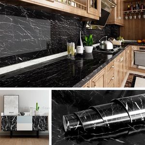 Wallpapers Black Marble Waterproof And Oil-proof Self-adhesive Wallpaper Wall Stickers Bathroom Bedroom Kitchen Cabinet Furniture
