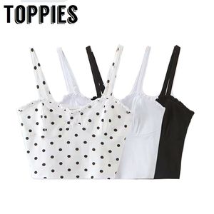 Lato Sexy Camisole Topy Francuski Wave Point White Black Connects Women Vacation Beach Cropped 210421