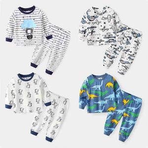 Outono Mola de Manga Longa Algodão Dos Desenhos Animados Sleepwear Terno 2 Pcs Crianças Roupas Tops + Calças Para Crianças Baby Boys Pajamas Sets 210701