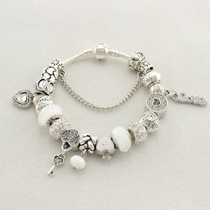 Strands creative DIY 18cm-21cm bracelet heart key pendant white diamond large hole beaded accessories wholesale