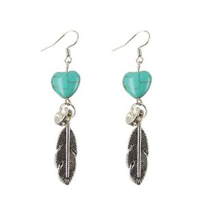 women's heart beads Tibetan silver turquoise Dangle Chandelier earrings fashion gift national style women DIY earring