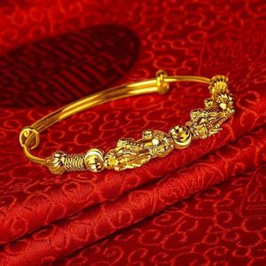 Mxgxfam Auspicious Ancient Animal Brave Troops Armreifen für Damen, Schmuck, 60 mm, 24 Karat reines Gold, Farbe Q0719