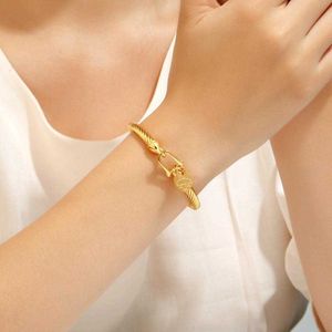 361l Titanium Stainless Steel Bangles Bracelets Charm Gold Color Cable Wire Cuff Heart Pendant Bracelet for Women Girls Jewelry Q0719