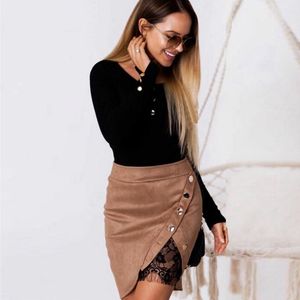 2020 осенью и зима новое сексуальное кружево сплит женская юбка мода металлическая кнопка высокой талии мини-юбки женские короткие юбка X0428