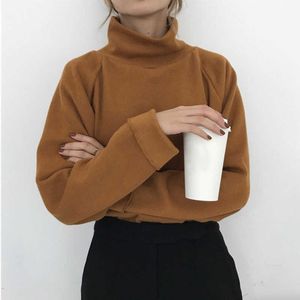 Turtleneck Knitted Jumpers for women Women Sweater Casual Loose Long Batwing Sleeve Crocheted Pullovers Streetwear 210527