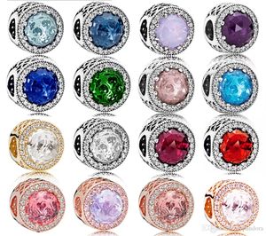 Genuine S925 Sterling Silver Fit Pandora Multicolor Gemstone Hollow Bead Amor Coração Azul Turquesa Crysta Charme para Pulseira DIY Beads Charms