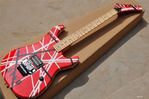 Factory Custom Red Body Electric Guitar z szyją klonowej, chromowany sprzęt, czarno-biały bar kolorowy, zapewniają dostosowane usługi