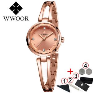 Wwoor Rose Gold Women Relógios Top Marca Luxo Moda Dress Mulheres Assista Diamante Pulseira Relógio de Pulso Relogio Feminino 210527