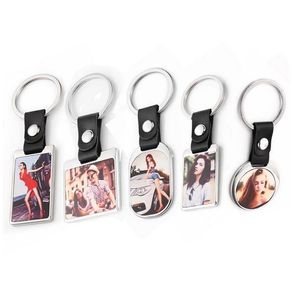 Metal Sublimation Puste Breloczki Breloczki Przenoszenie ciepła Skórzane Brelok Wisiorek Key Breloczek Ring DIY Prezent Hurtownie