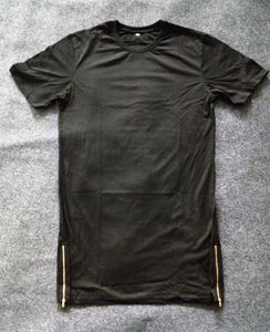 Herr svart lång t-shirt blixtlås hip hop longline extra längd toppar tee tshirts för män hög t-shirt