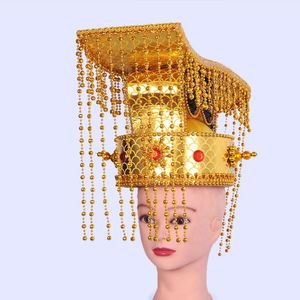 Ouro adultos imperador chapéu chinês antigo traje acessórios o qin império coroa vintage tv filme desempenho cosplay headwear