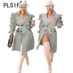 Women's Trench Coats Brand Fashion Street Sexy Women Clothes Tops Ruched Long Sleeve Chic Elegant Lady Outdoor