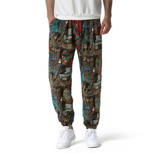 África Imprimir Mens Calças Casuais Long Long Lápis Calças Homens Respirável Harajuku Streetwear Calças de Oversize Calças de Algodão 210524