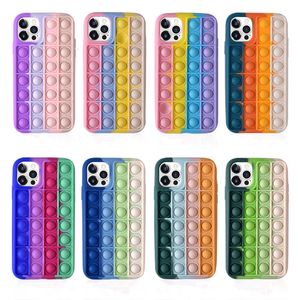 Premium Unique 3D Fidget Toys Phone Silicone Cases Push Pop Bubble Rainbow Cellphone Back Anxiety Relief Autism Cover For Phone 13 12 Mini 11 Pro Max 6 7 8 Plus XR XS X