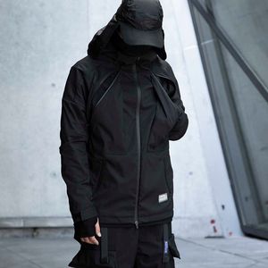 Varför Works Techwear Water Resistant Black Softshell Jacket Hip Hop Style Punk Fashion 211011