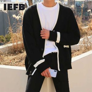 IEFB Vår Höst Cardigan Sweater Coat Loose Korean Fashion Single Breasted Casual OuterWear Kintted Kläder Man 9Y4237 211014