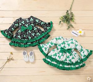 Girl's Dresses Autumn Baby Girls Casual Toddlers Children's Long Sleeve O-Neck Clover A-Lined Princess Loose Midi Outfits 1-4Y