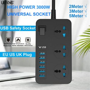 3000W AC Extension Soquete Elétrico SRTIP com 6 portas USB 3 Way Outlet Adapter Surge Protection Charger