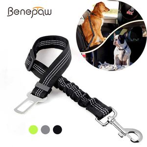 Benepaw Bungee Cintura di sicurezza elastica per cani Cintura di sicurezza per auto in nylon resistente riflettente regolabile Veicolo Cintura senza groviglio Cucciolo di gatto 211006