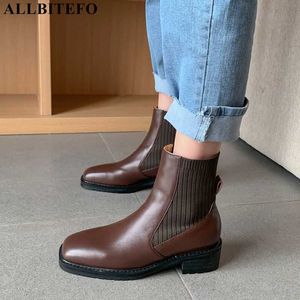 AllbiteFo Miękkie Naturalne Prawdziwej Skóry Buty Kostki Moda Wypoczynek Marka Wysokie Obcasy Kobiety Buty Wysokie Obcasy Buty Motocyklowe Buty 210611