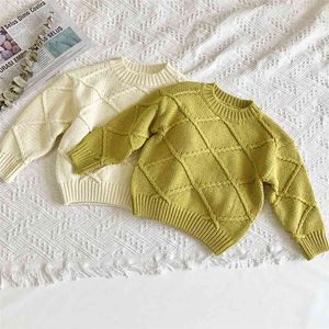 Autumn Winter Kids Boys Girls Long Sleeve Knit Diamond-type Lattice Sweater Baby Pullover Sweaters 210521