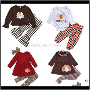 Baby Baby Maternity Drop Delivery 2021 Girls Thanksgiving Clothing Sets 15 Colors Long Sleeve Cotton Cartoon Turkey Star Printed Suit Kids Cl