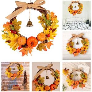 Welcome Wreath Door Hanging Garland Ornament Simulation Pumpkin Berry Maple Leaf Bell Artificial Plant Party Decor