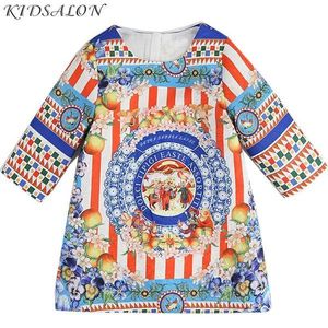 Girls Dress New Year Costume Floral Pattern Baby Girls Clothes Christmas Clothing Children Dresses Long Sleeve Princess Dress Q0716