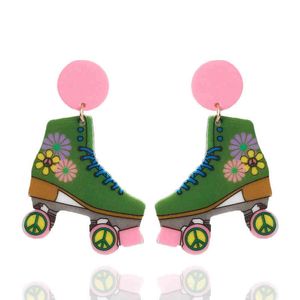 Neue Punk Bunte Acryl Roller Skate Ohrringe Für Frauen Vintage Print Blume Baumeln Ohrringe Mode Party Schmuck Zubehör G220312