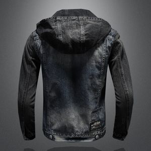 Moda Kapturem Kurtka Mężczyzna Cales Casual Jeans Płaszcz Slim Motocykl Płaszcz Topy Streetwear Hip Hop Odzieży Koreański Styl Większy Rozmiar Blue 4XL 5XL