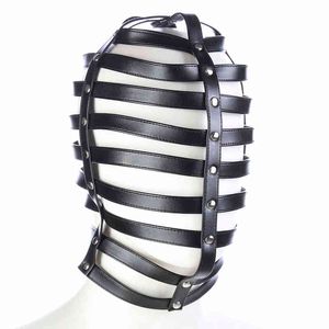 Nxy Sm Bondage Pu Leather Bdsm Unisex Men Women Punk Gothic Hooded Mask Erotic Hollow Out Head Face Harness for Couple Sex Toys220419