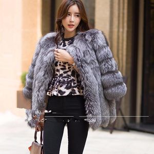 Kvinnors Fur Faux 2021 Höst Winter Coat Furry Silver OuterWear Big Imitation Coats Plus Storlek 5XL
