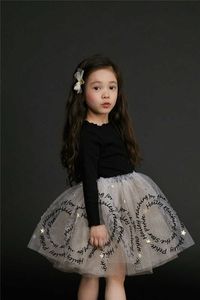 Lettere Stampa Star Girls Princess Dresses Fall Full Sleeve Glitter Tulle Dress For Baby Vestiti 2-8T E8885 210610